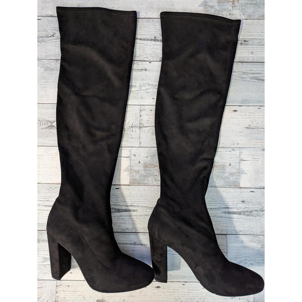 Women's Size 10 - RENVY MAYA MICROSUEDE KNEE-HIGH BOOTS Heel Black Designer New